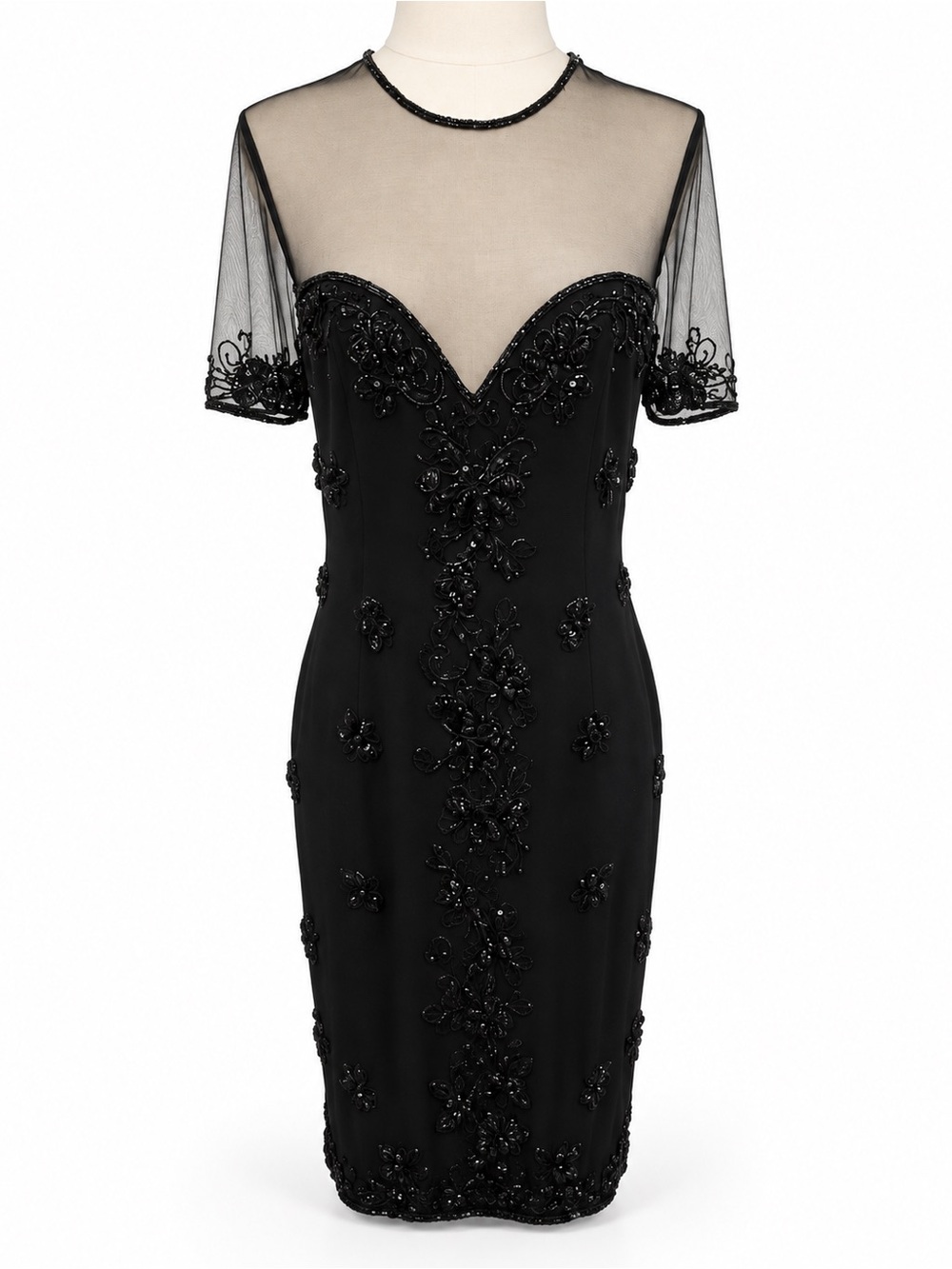 Vintage Oleg Cassini Black Tie Neiman Marcus Beaded Cocktail Dress Size 10